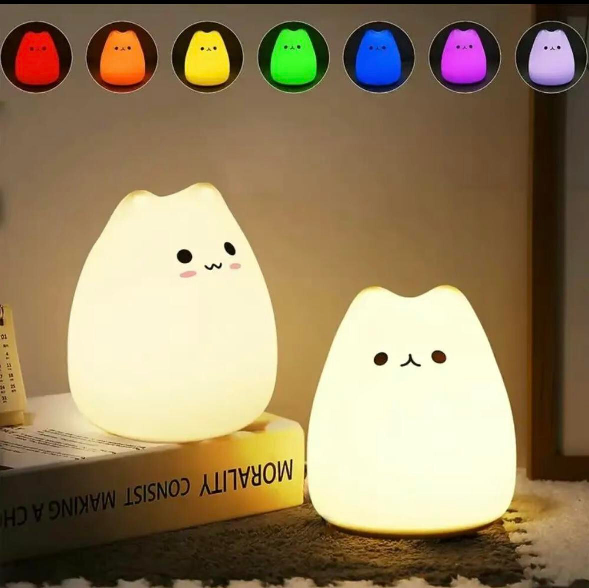 Cute Cat Design Night Light, 1 Piece 7 Color Changing Silicone Night Light
