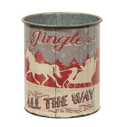 New Primitive CHRISTMAS SLEIGH HORSE METAL CAN JINGLE ALL THE WAY 4"Hx3.5W