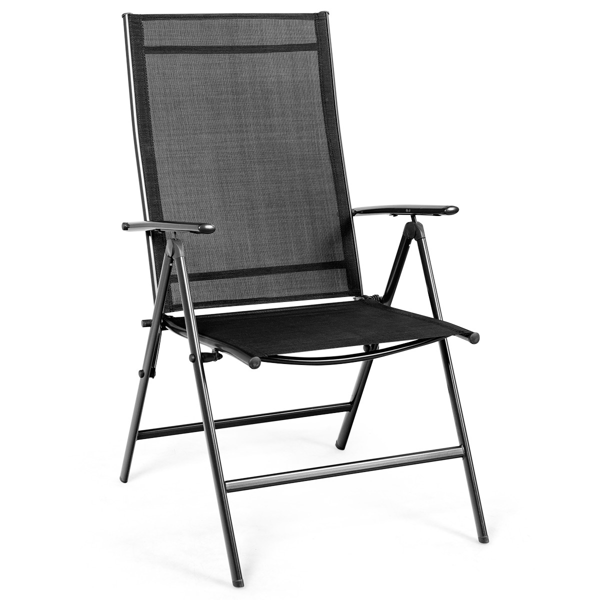 Set of 2 Patio Folding Dining Chair Recliner Adjustable Camping Portable Black