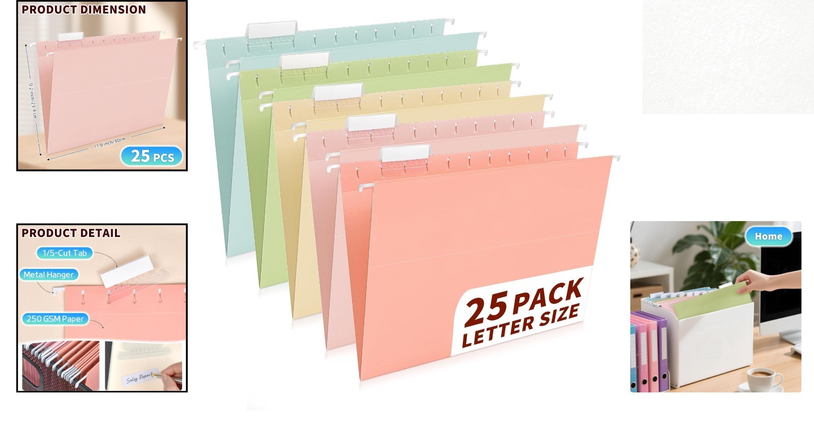 25-Pack Pastel Hanging File Folders with Labels for Effortless Organization