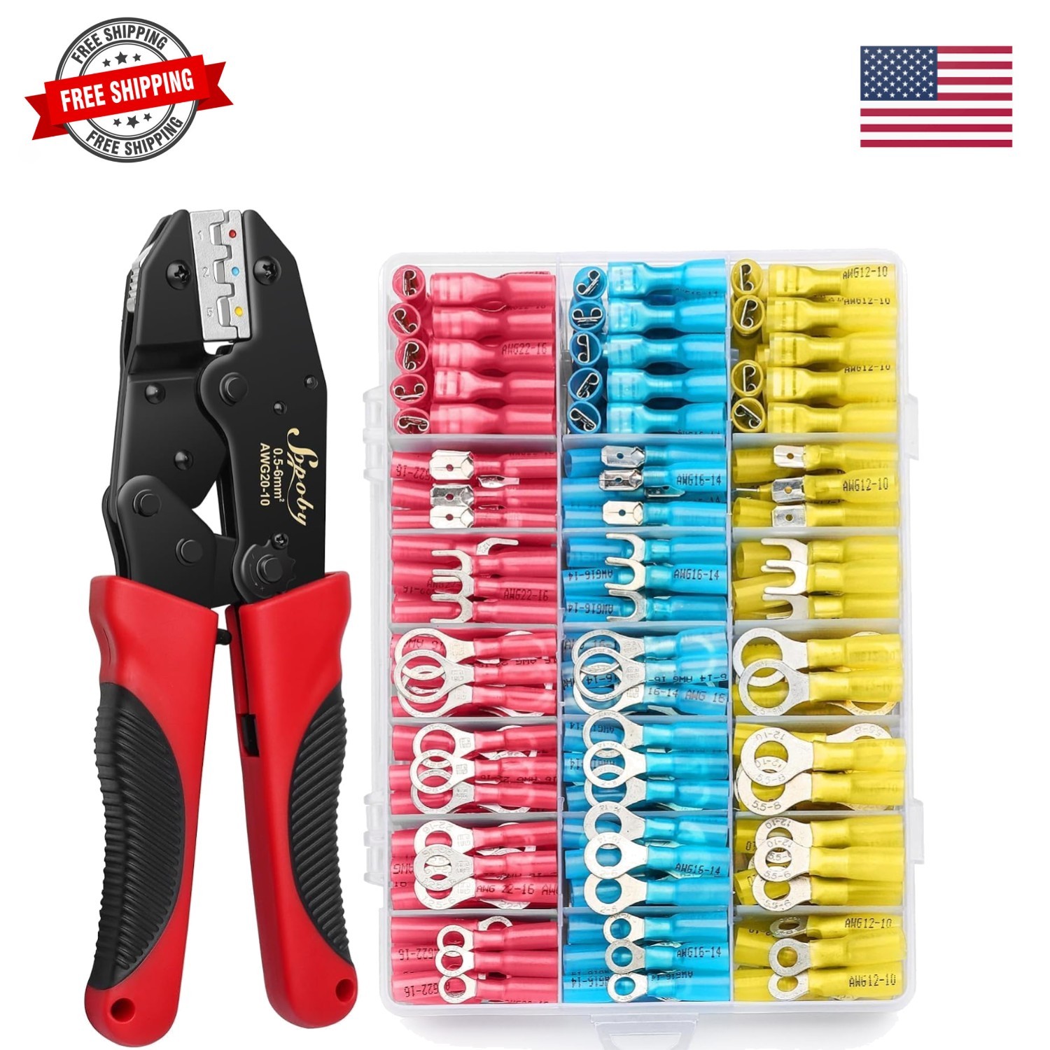 Crimping Tool For Heat Shrink Connectors with 300PCS Marine Grade Heat Shrink...