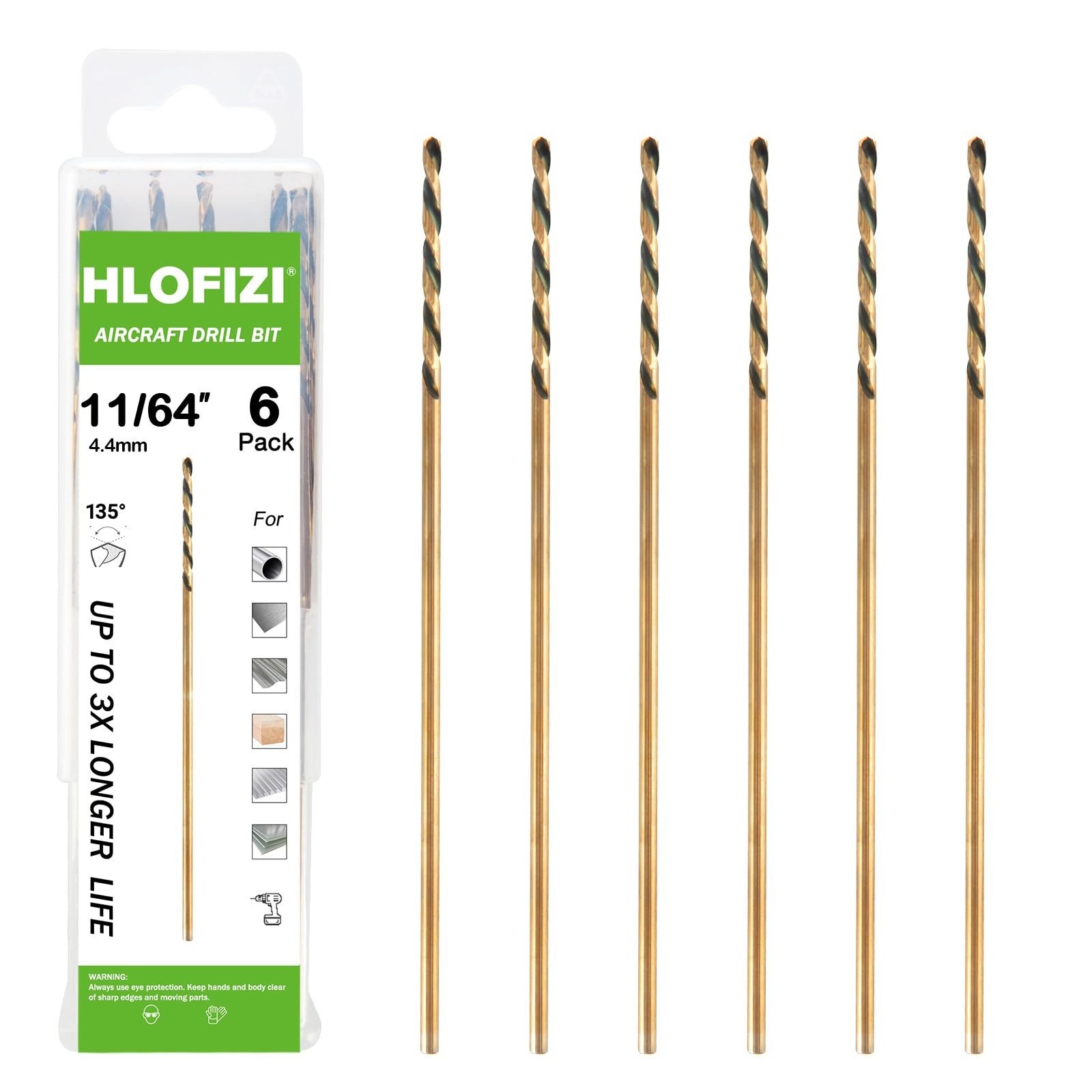 11/64 X 6 Inch Extra Long Drill Bits 6 Pack Aircraft Drill Bit Black And Gold