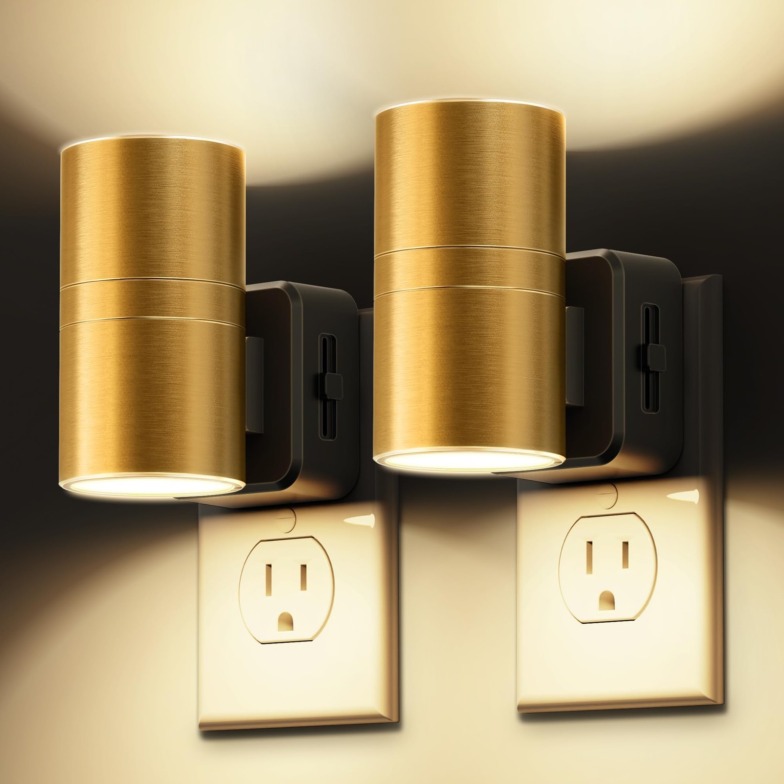 L LOHAS LED Night Light,Dimmable Lights Plug into 2 Pack, Metal Gold