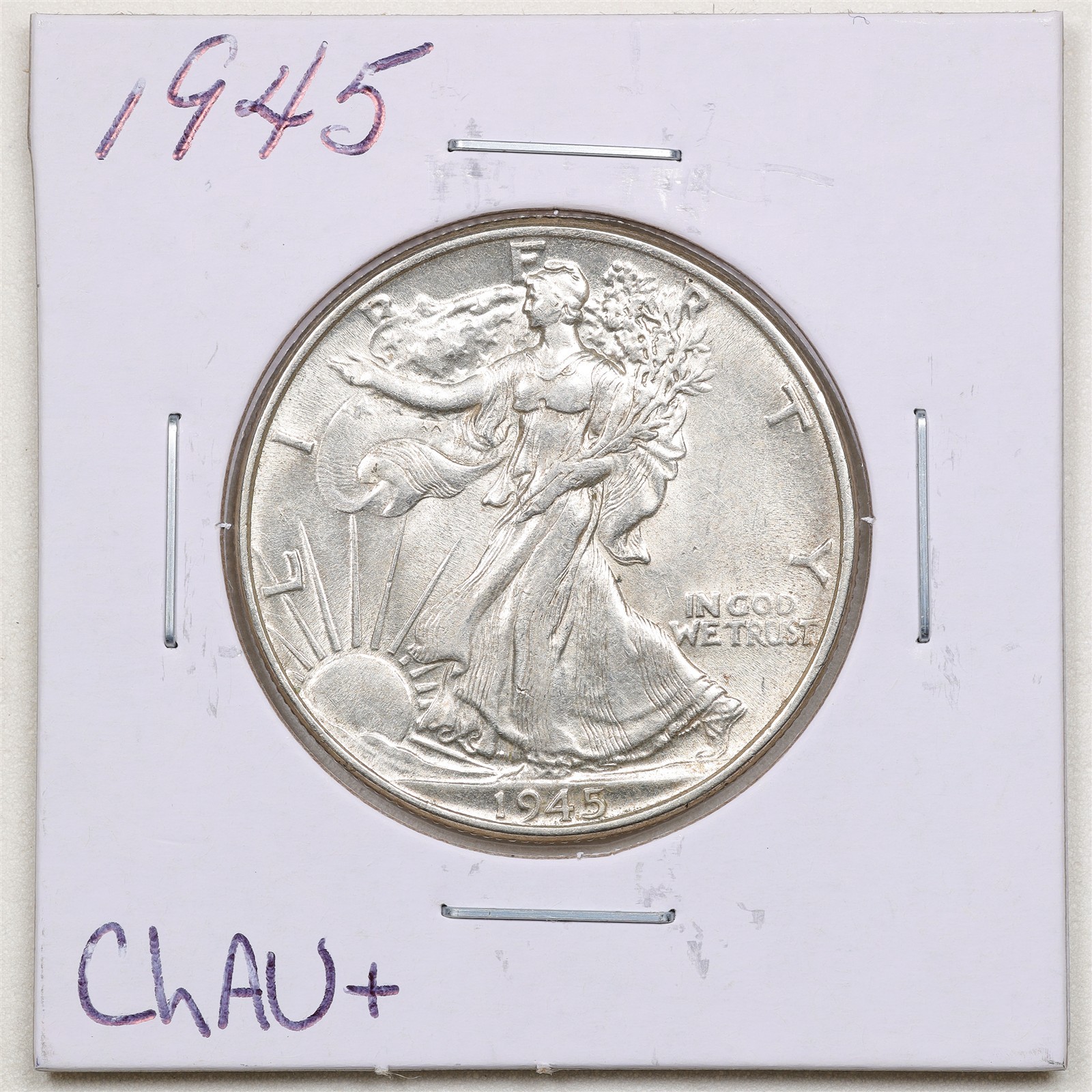 1945 50C Walking Liberty Half Dollar in Choice AU+ Condition #8022