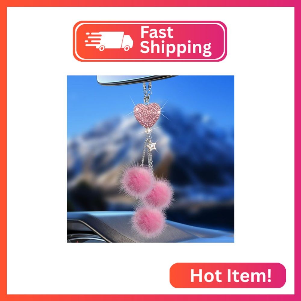 Pink Bling Car Accessories Interior for Women - Girly Crystal Car Rearview Mirro