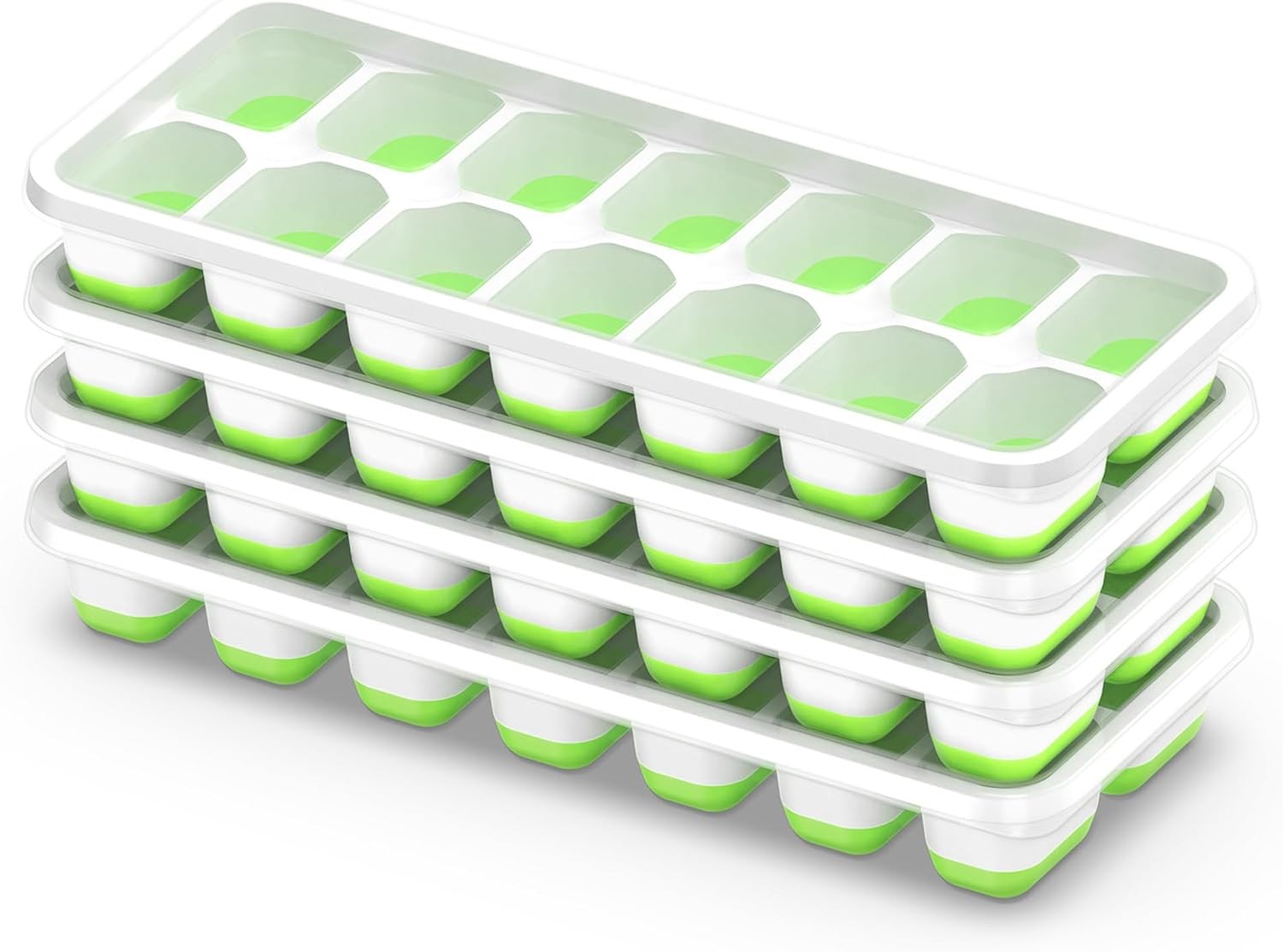 Ice Cube Tray with Lid, 4 Packs 56 Cubes Durable 4 Pack, Green