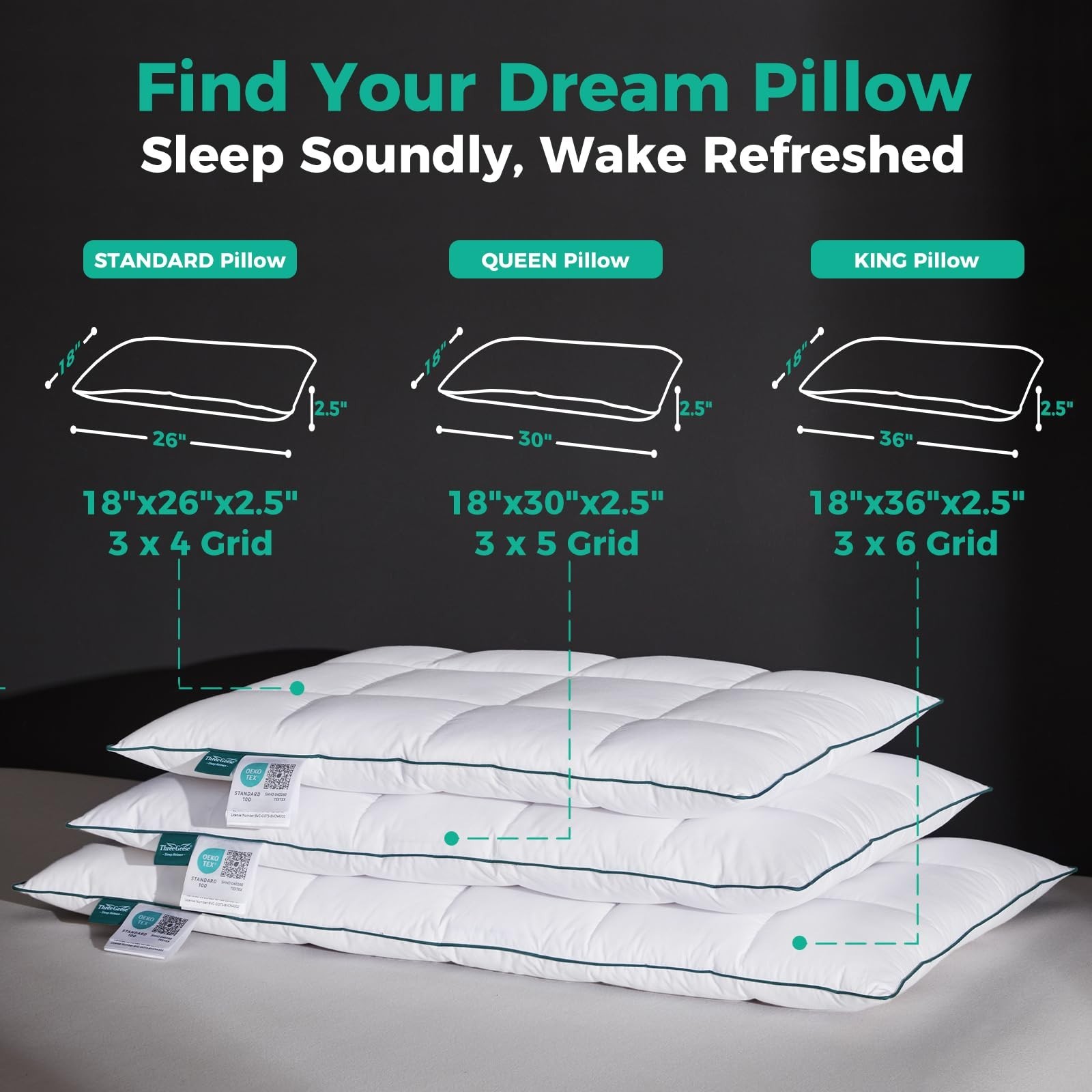 Three Geese Ultra Thin Flat Goose Down Feather Pillows Sleeping Standard Size