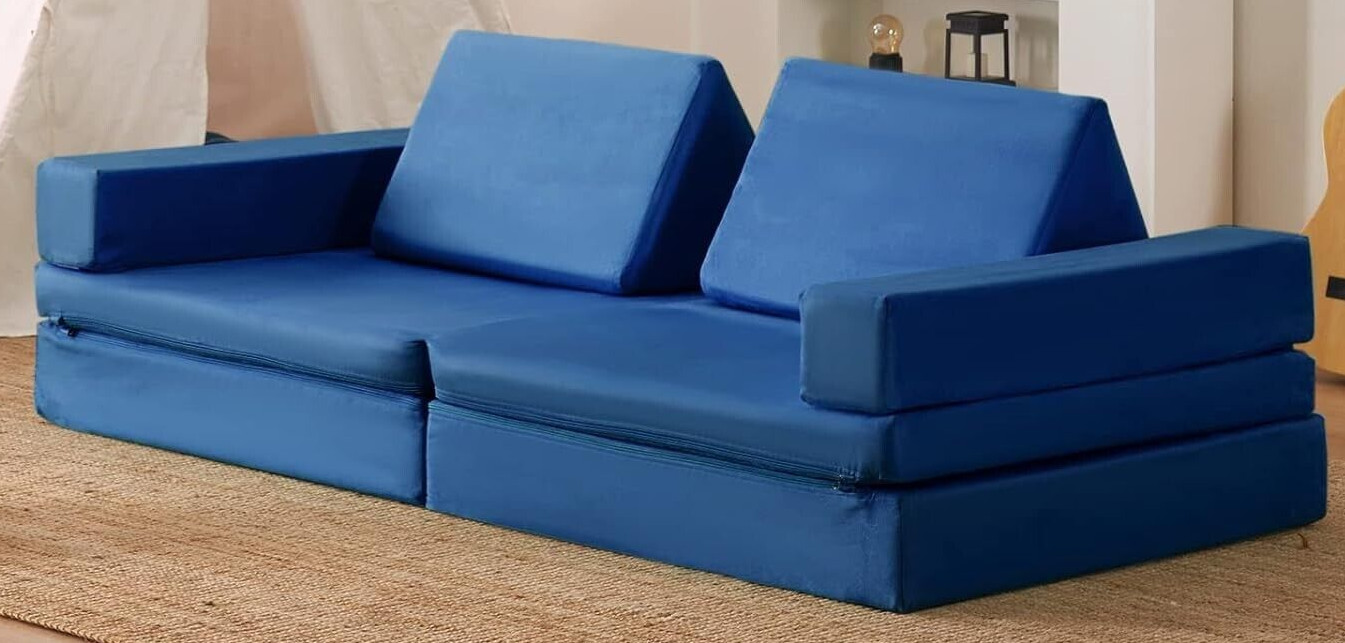 Jela Kids Couch Extended Size 8PCS, Floor Sofa Couch Modular Funiture, Navy Blue