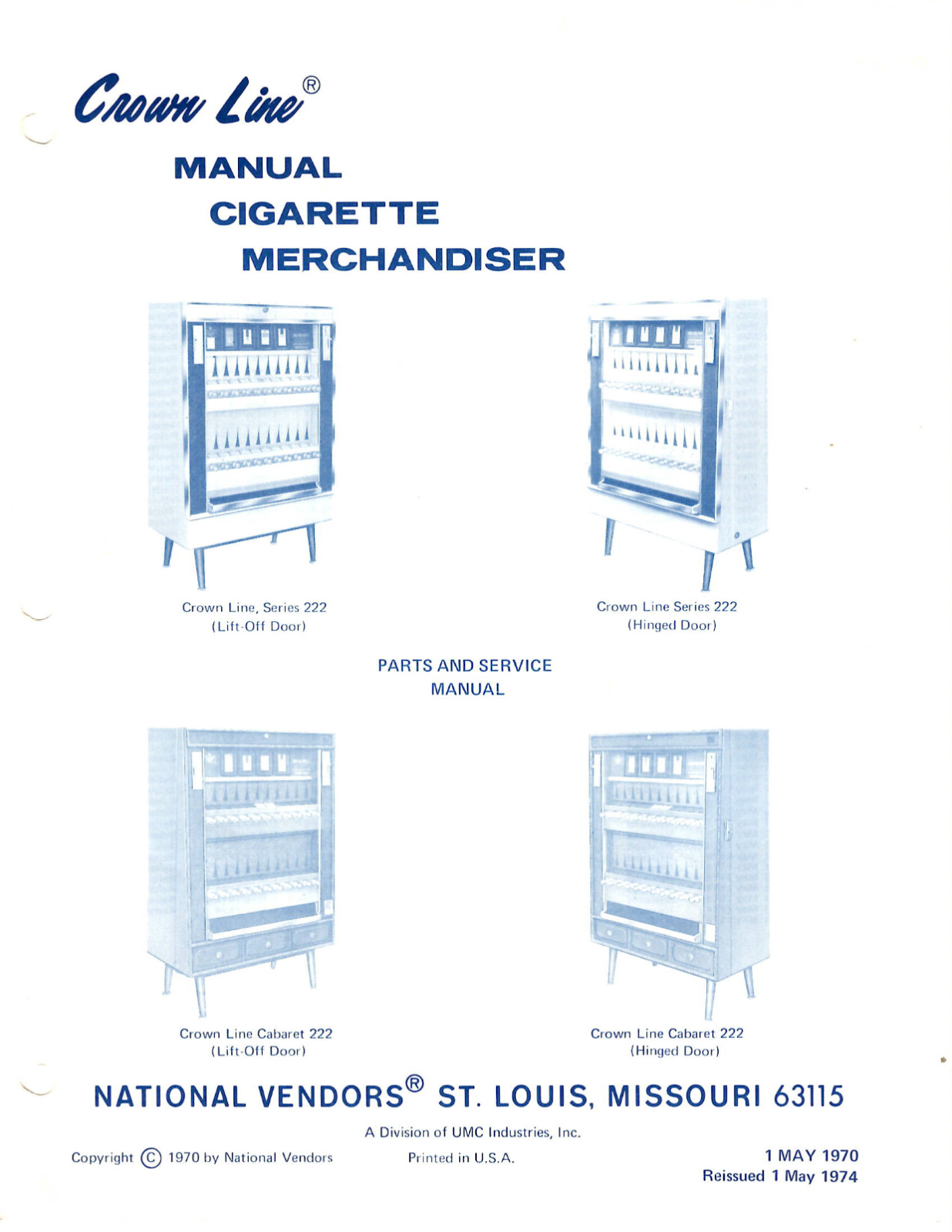 Crown Line Cigarette Merchandiser Manual - You Select Option - 120 pgs