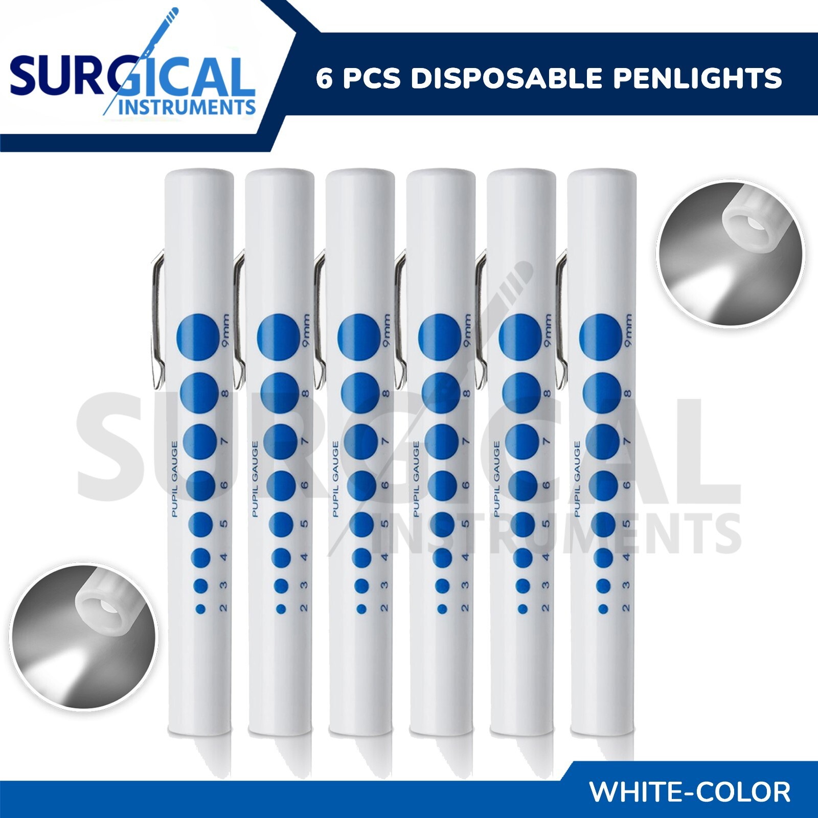 6 Pcs Disposable Penlights Diagnostic ENT Emergency Stainless Steel Hi-Quality