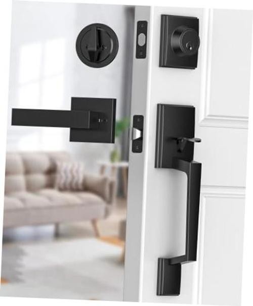 Matte Black Front Door Handle with Door - Modern Modern Design