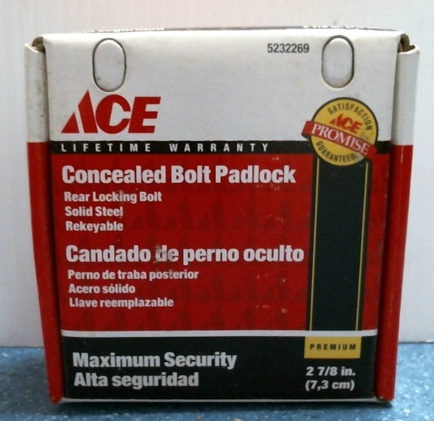 ACE Concealed Bolt Padlock, Maximum Security,  2-7/8"  (5232269) FS