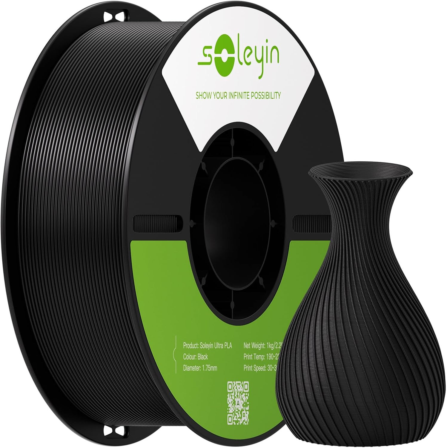 High-Quality 1.75mm PLA Filament 1Kg Spool for 3D Printers - Black