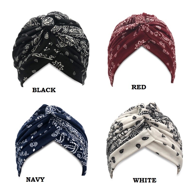 Paisley Bandana Print Womens Fashion Ruffle Beanie Scarf Turban Headwear Nurse