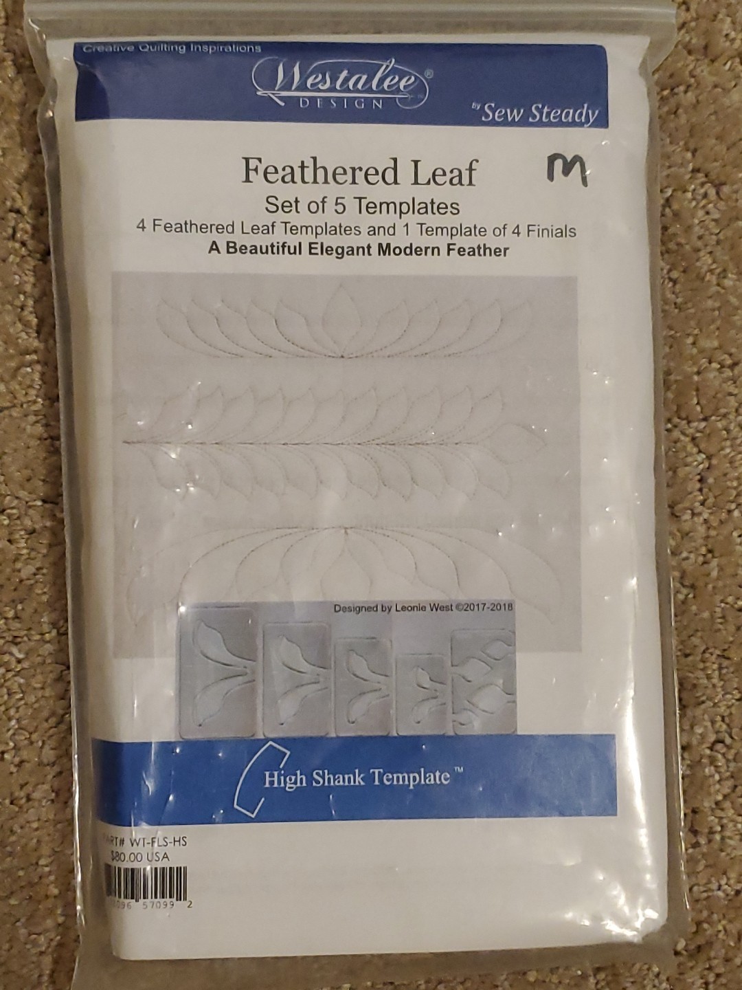 Westalee Sew Steady Feathered Leaf High Shank Template WT-FLS-HS