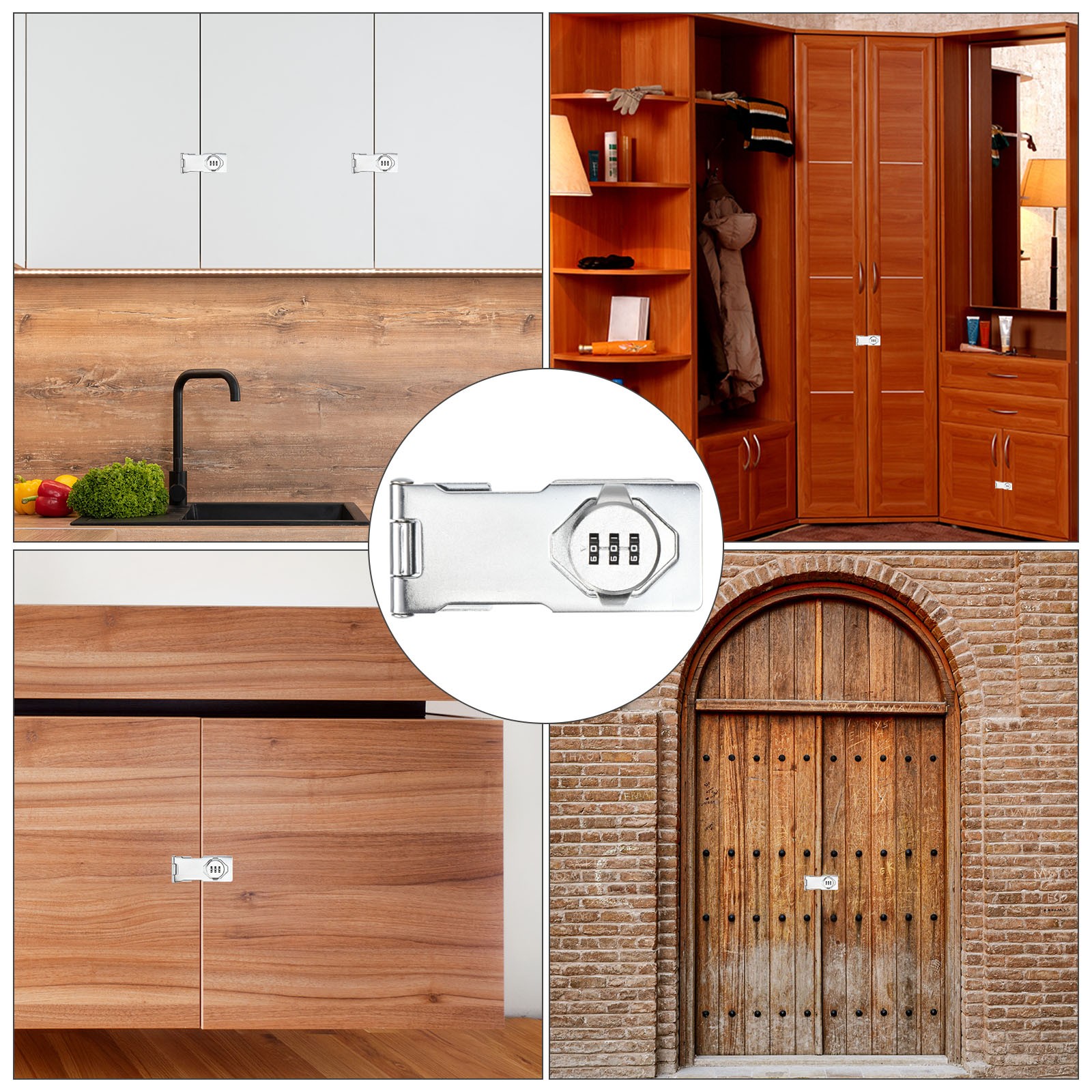 2Pcs Household Cabinet Password Lock Hasp Latch with 3-Digit Password Silver