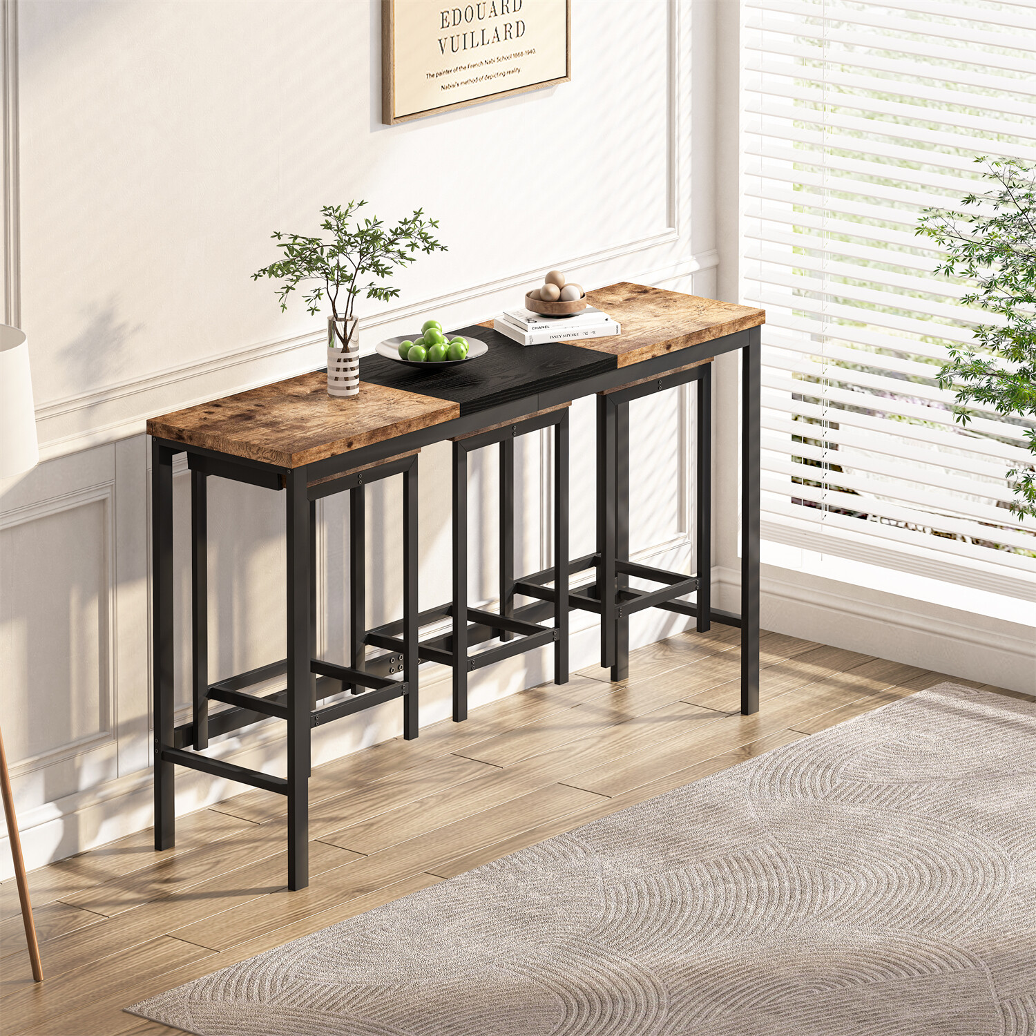 4 Piece Bar Table Set Counter Height Kitchen Pub Table with 3 Bar Stool New