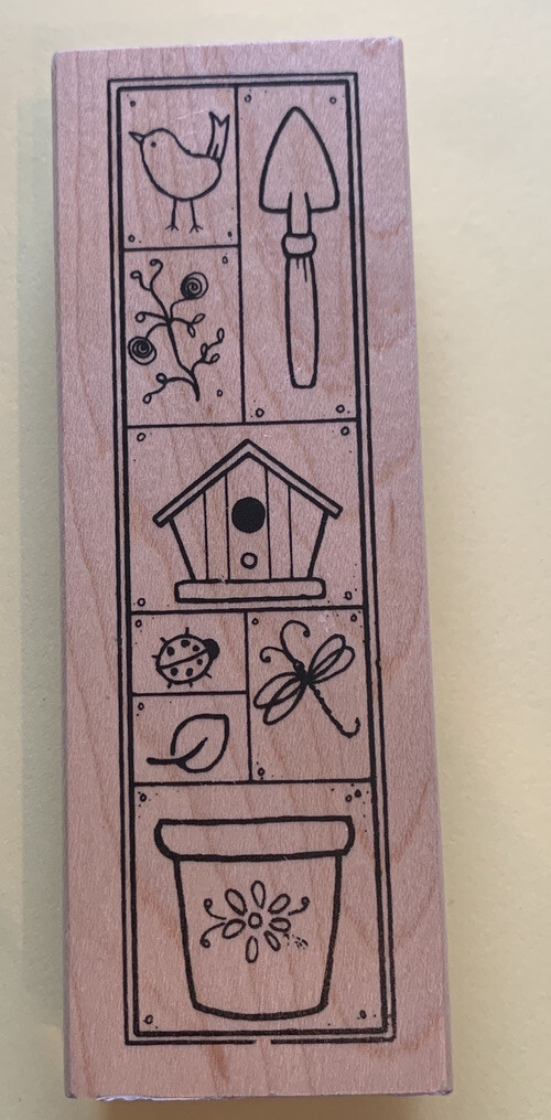 GREAT IMPRESSIONS WM Rubber STAMP Gardening Birdhouse Ladybug Dragonfly H