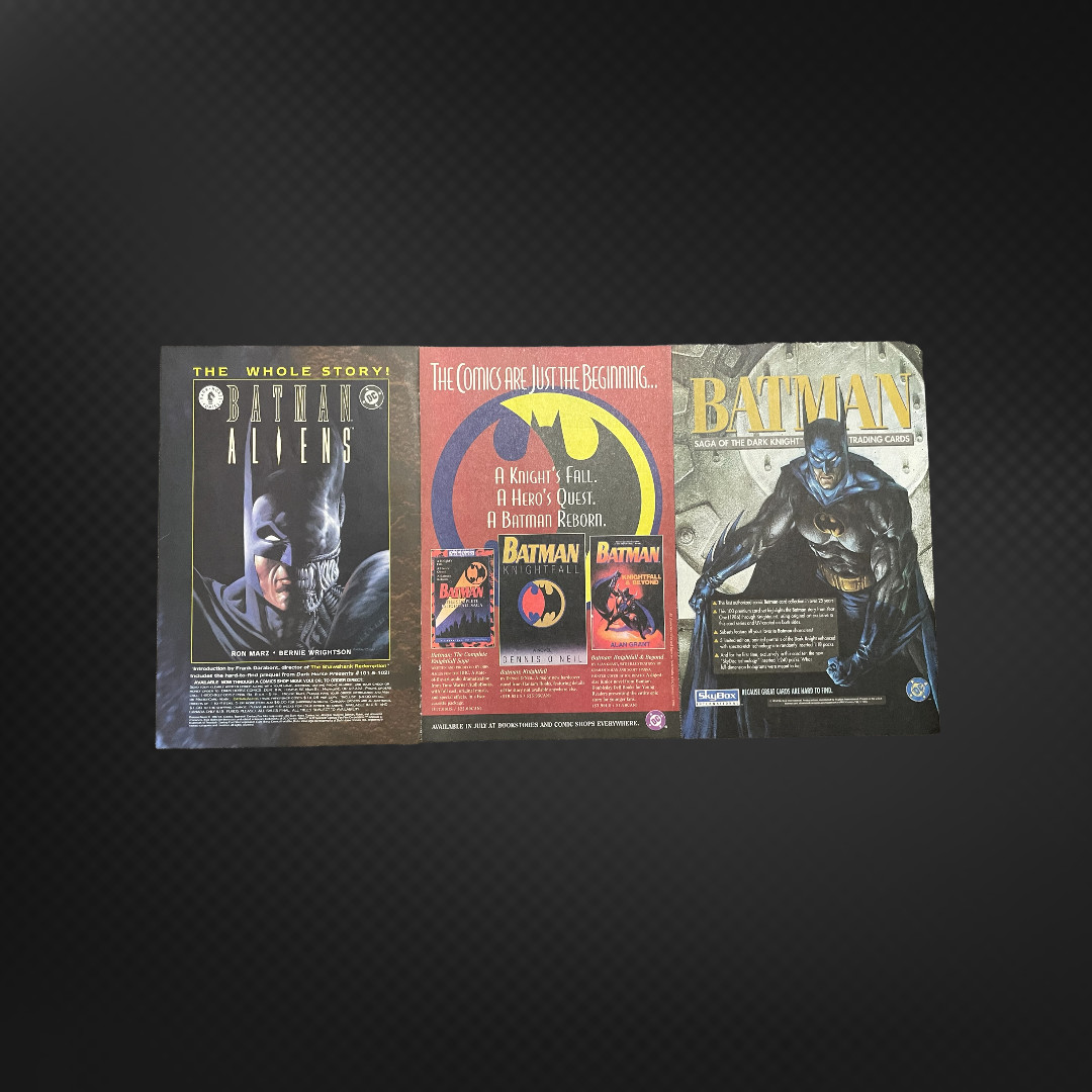 Lot of 3 Batman Original Print Ads 90's Aliens Knightfall Dark Knight Cards