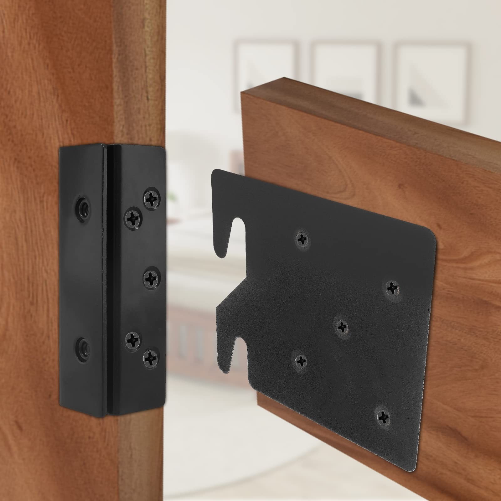 2 Sets Bed Frame Bed Post Double Hook Slot Bracket, 4.2"x3.4"x0.08"