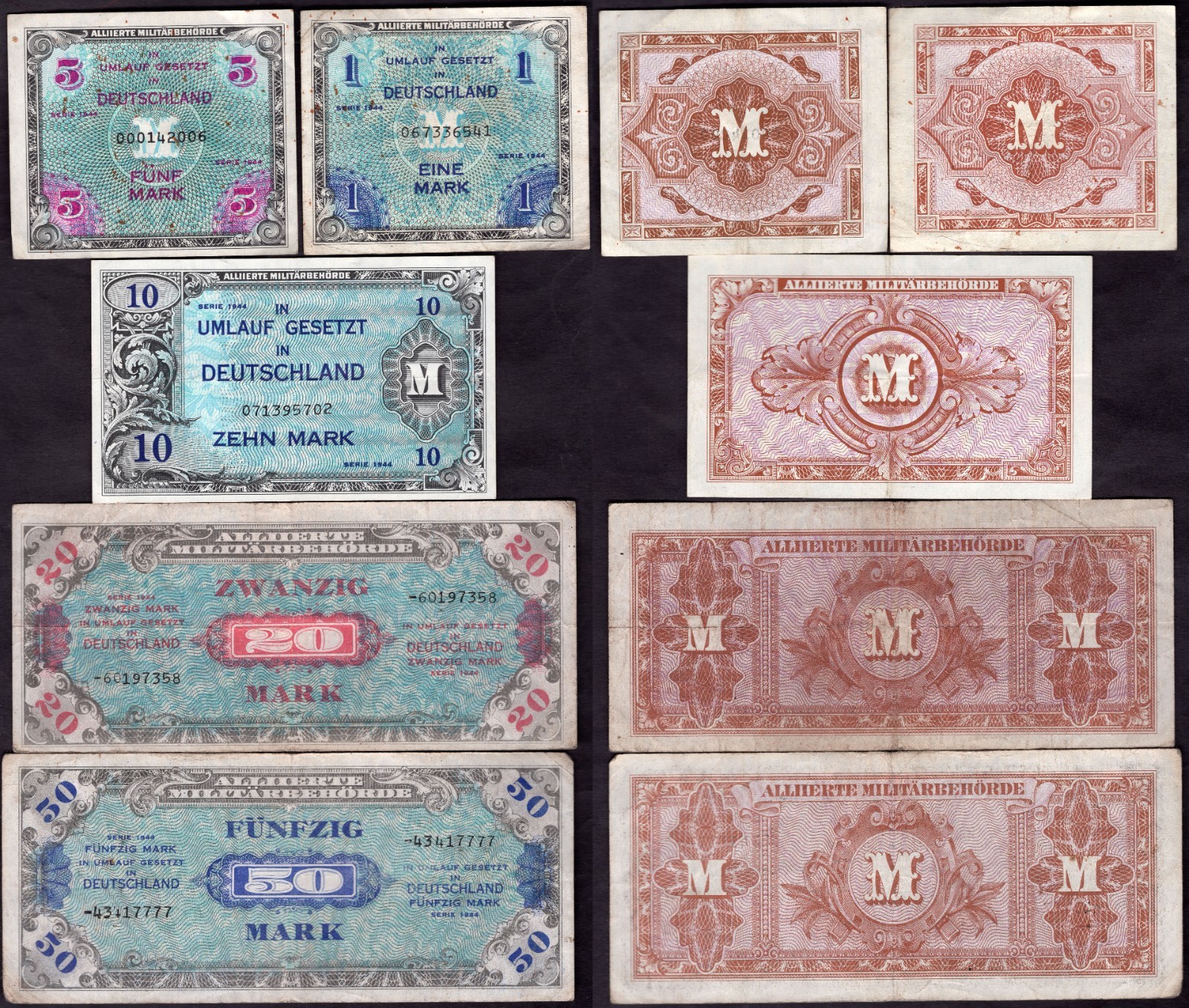 Germany. Allied Currency. Five Banknotes, details below.