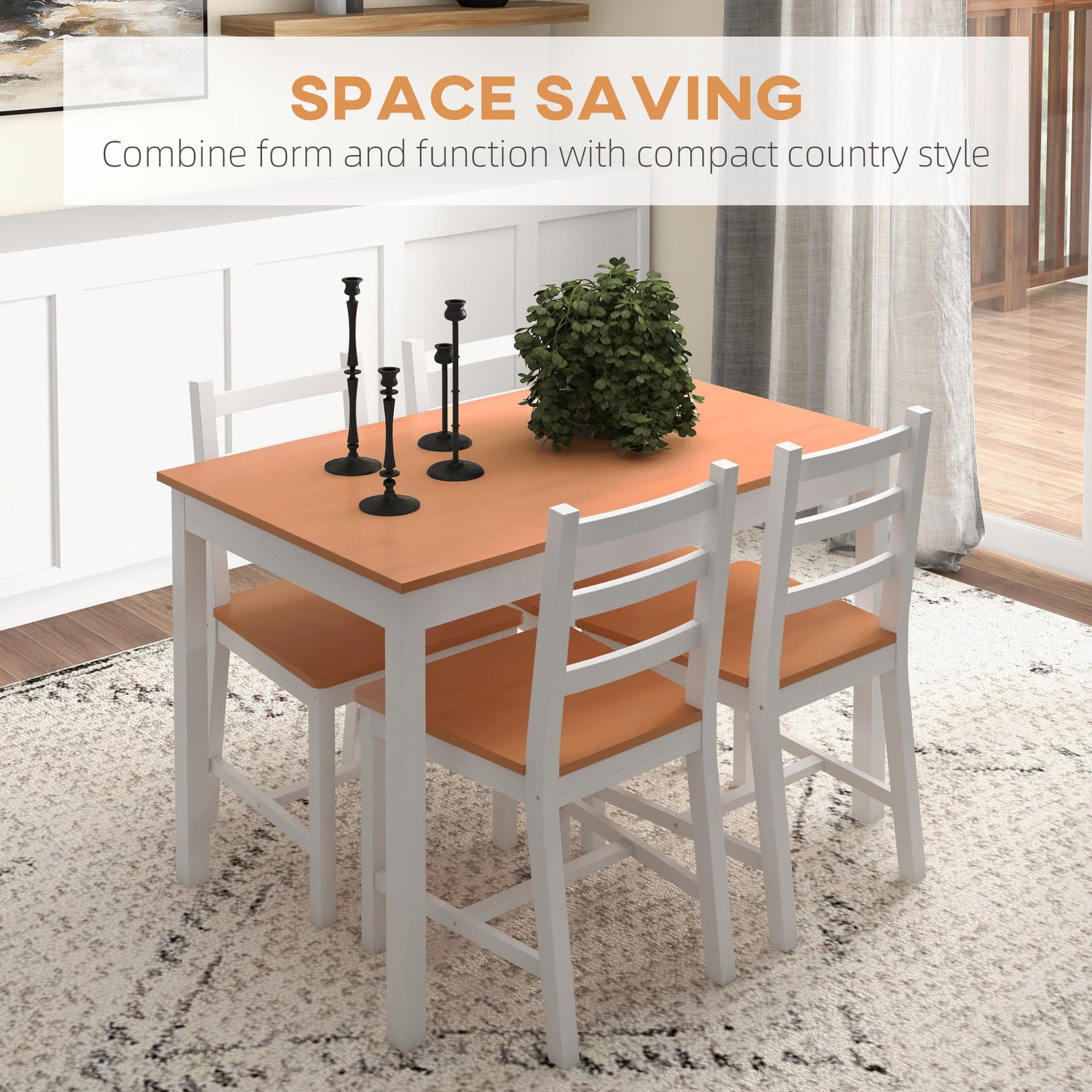 4-Person Solid Wood Dining Table Set, Kitchen Table and 4 Chairs, Modern