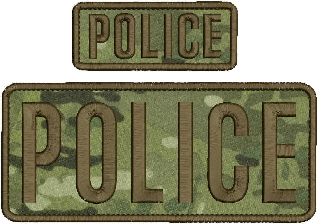 POLICE embroidery patch  4x10 and 2x5 hook MULTICAM Brown