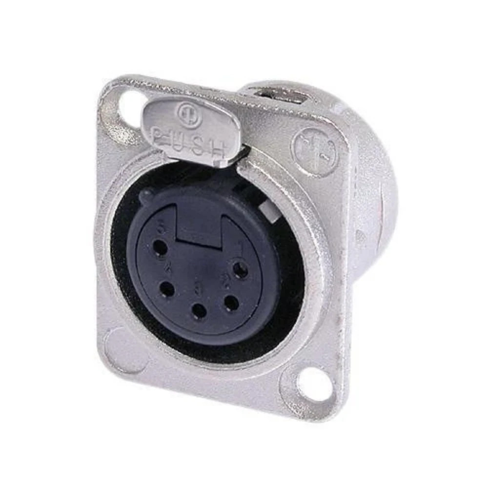 Neutrik NC5FD-L-1 5 Pin Female DMX XLR Panel Connector Nickel, Silver Contacts