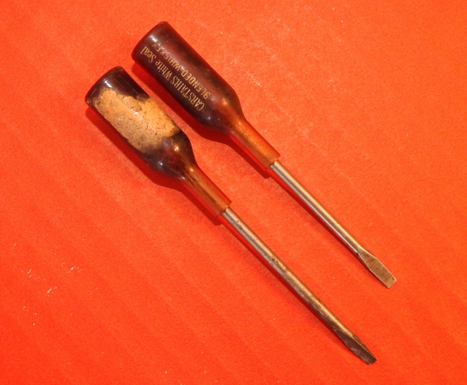 Vintage, TWO Novelty Screwdrivers, Carstairs White Seal Whiskey Bottle Handles