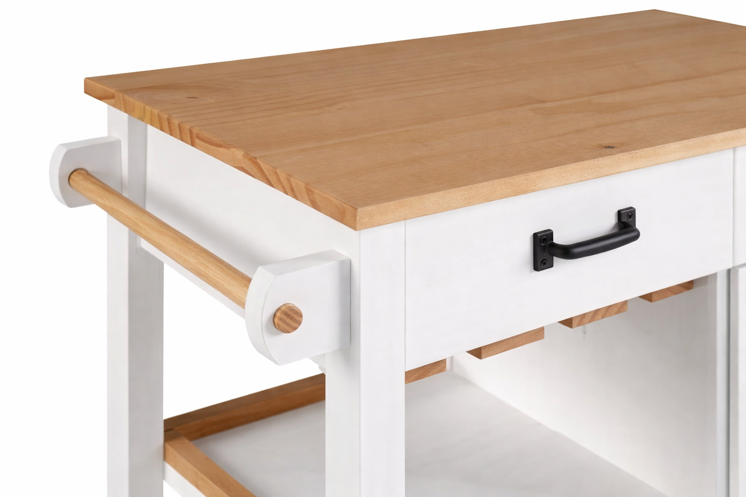 Pine Wood Kitchen Storage Cabinet Island Cart