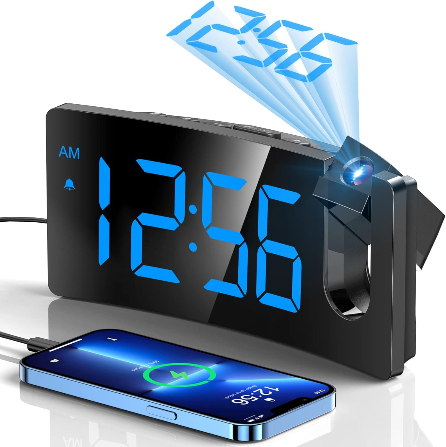 GOLOZA Projection Alarm Clock, Digital Clock with 180° Rotatable Projector, 3-Le