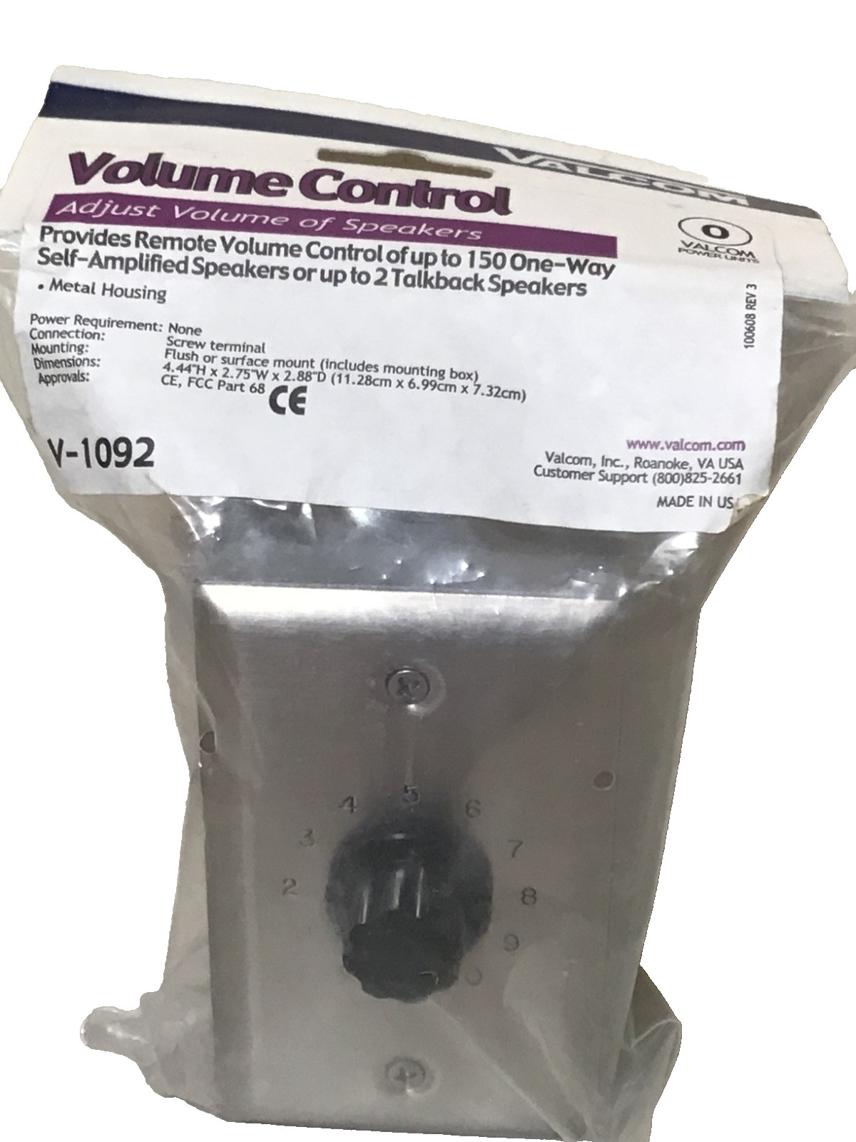 Valcom WALL MOUNT V-1092 Volume Control new