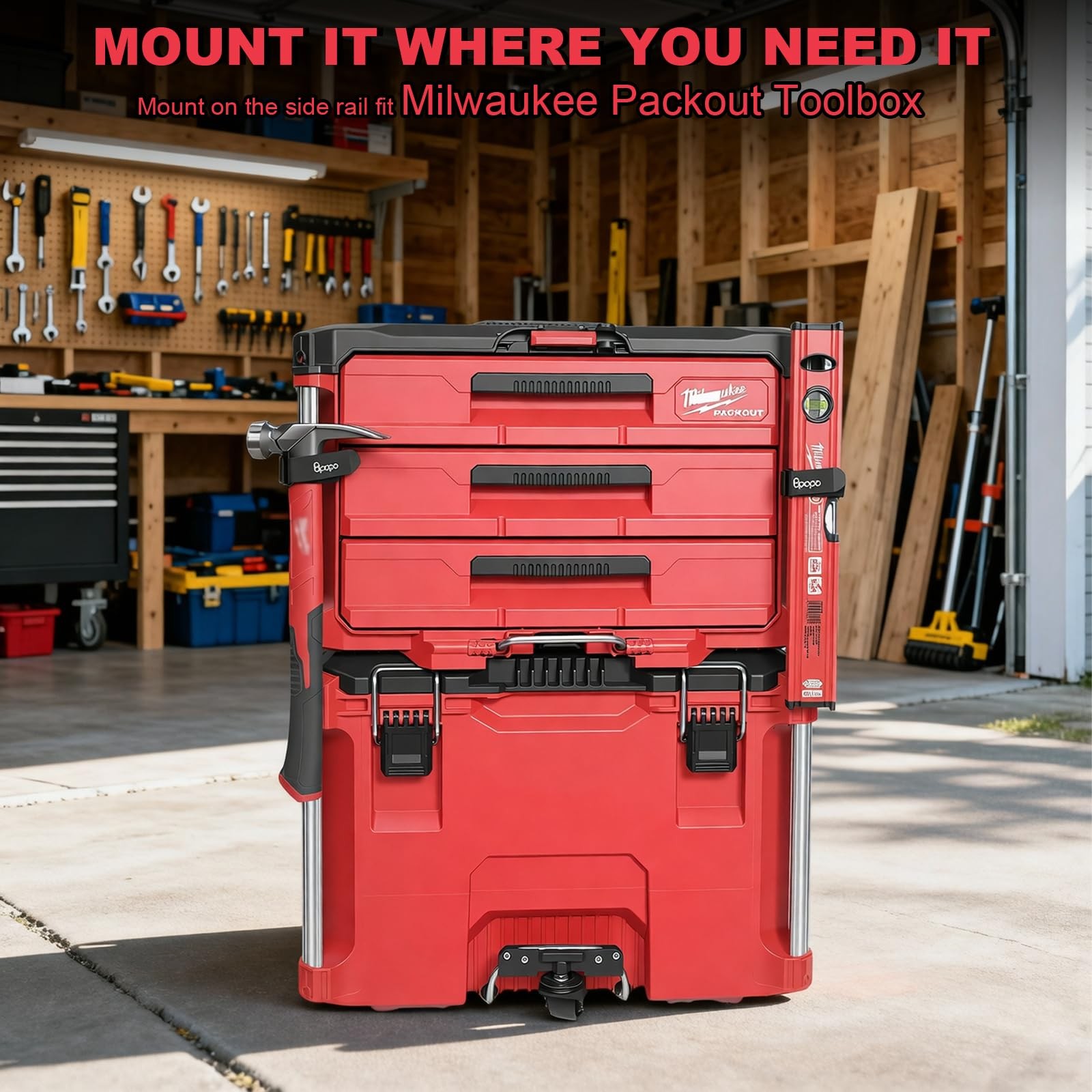 Tool Holder Compatible with Milwaukee Packout Rolling Toolbox, Rail-Mounted A...