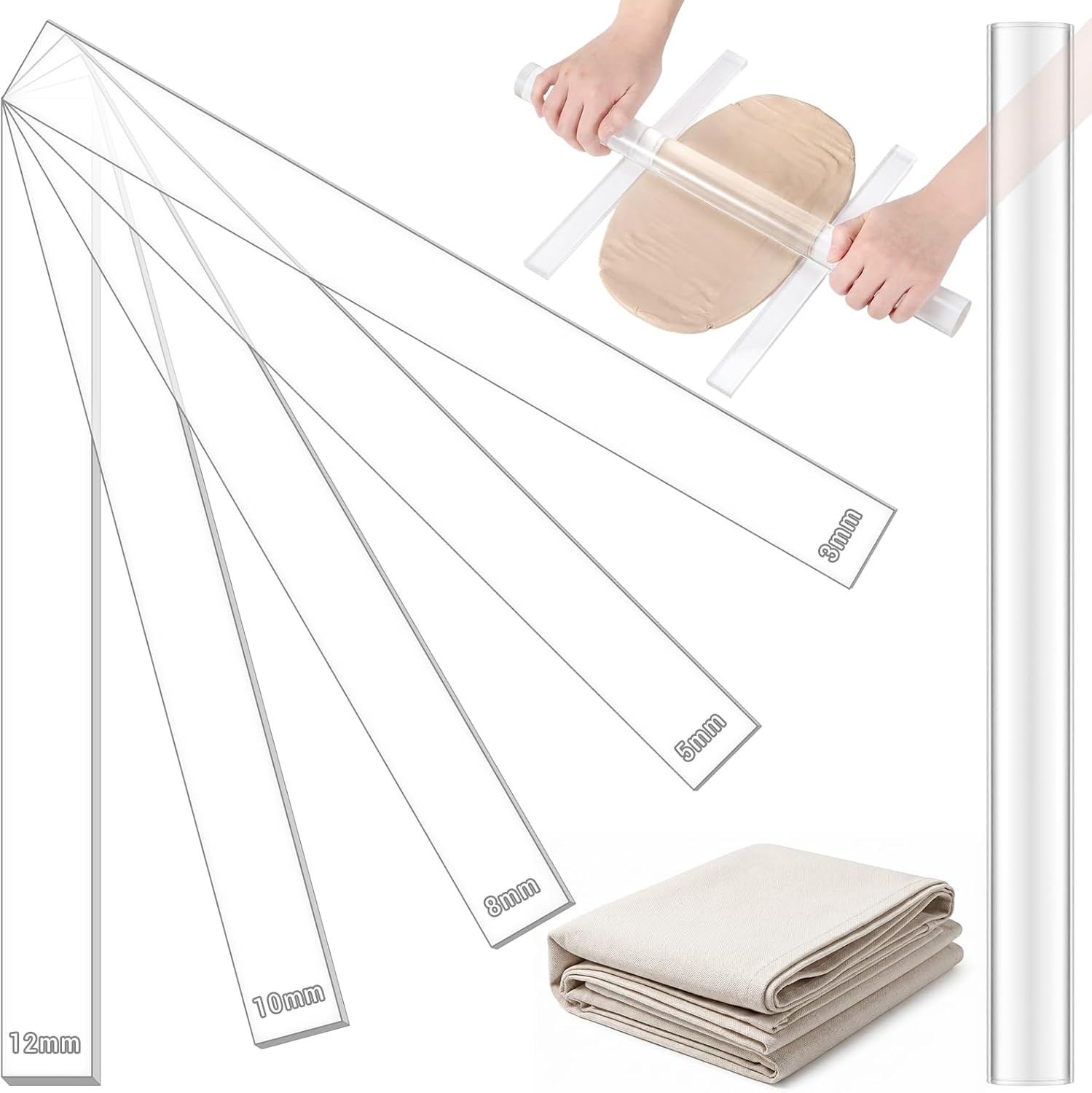 12Pcs Acrylic Pottery Clay Tools Rolling Pin Stain Resistant Tablecloth Kit