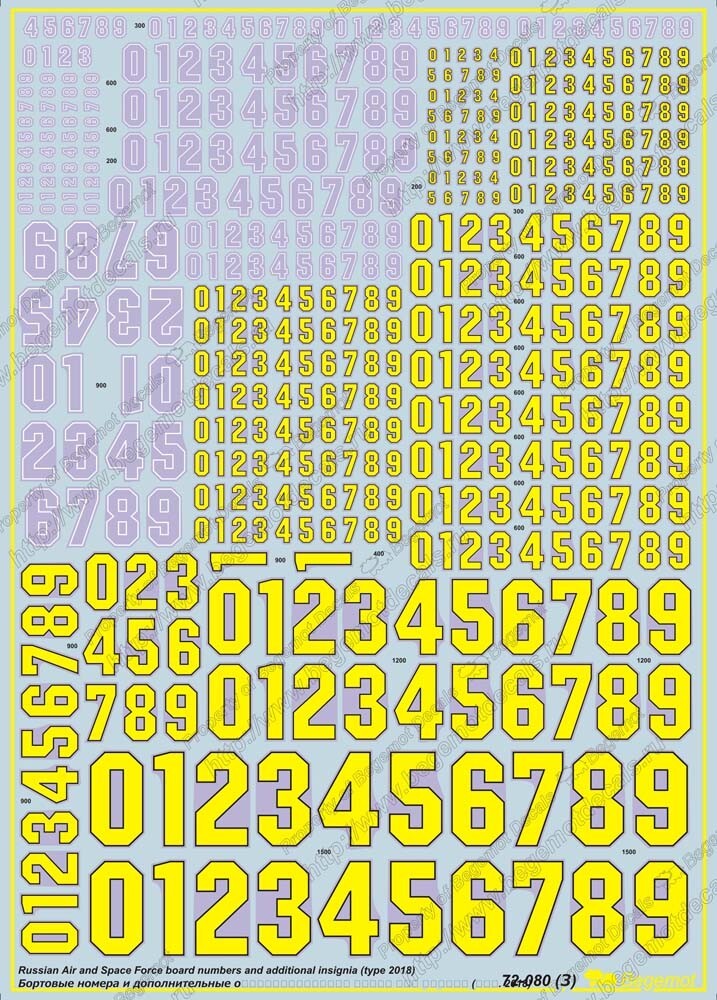 Begemot decal 1/72 Russian Air Force Numbers (type 2018)