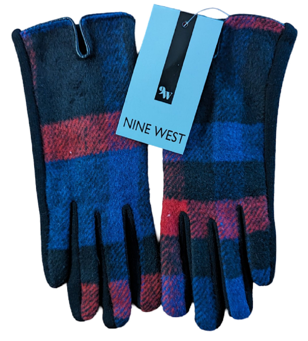 Nine West Red Blue Plaid Gloves, Touch Screen Compatible, Size Small, New