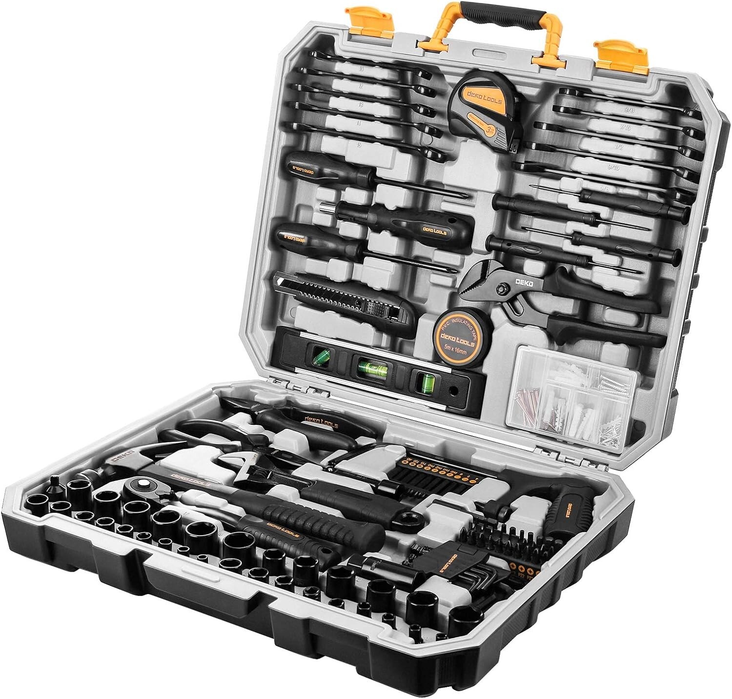 DEKO 218 PCS General Household Hand Tool Set Screwdriver Set,Socket Set