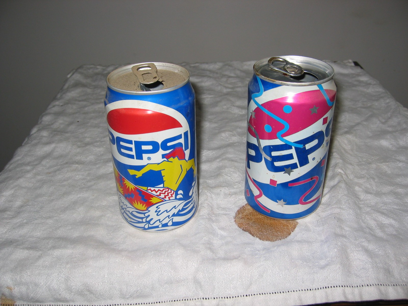 Two Vintage Limited Edition Pepsi Cans Surfer + Celebration