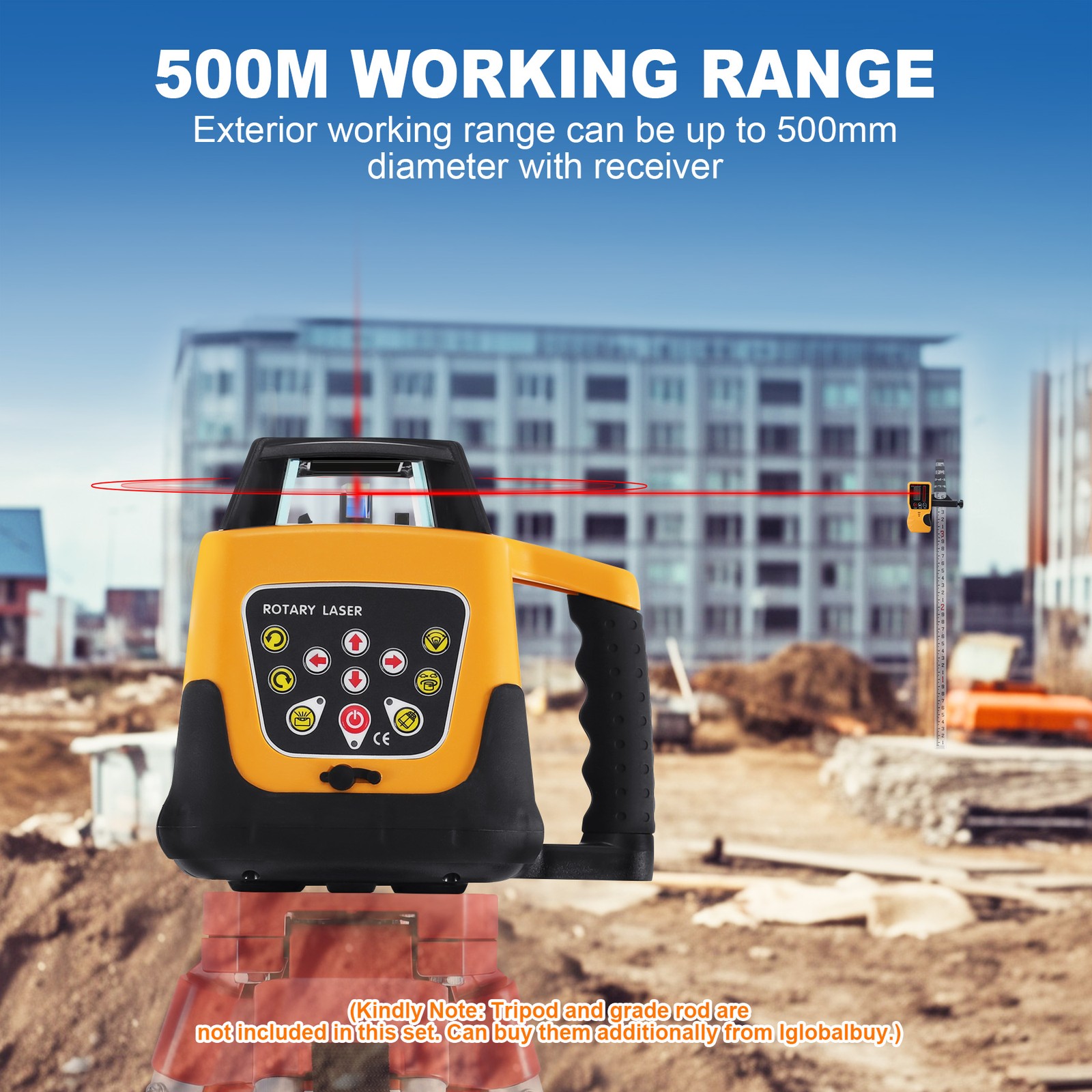 Self-Leveling 360 Rotary Rotating Red Beam Laser Level Tool 500m Range
