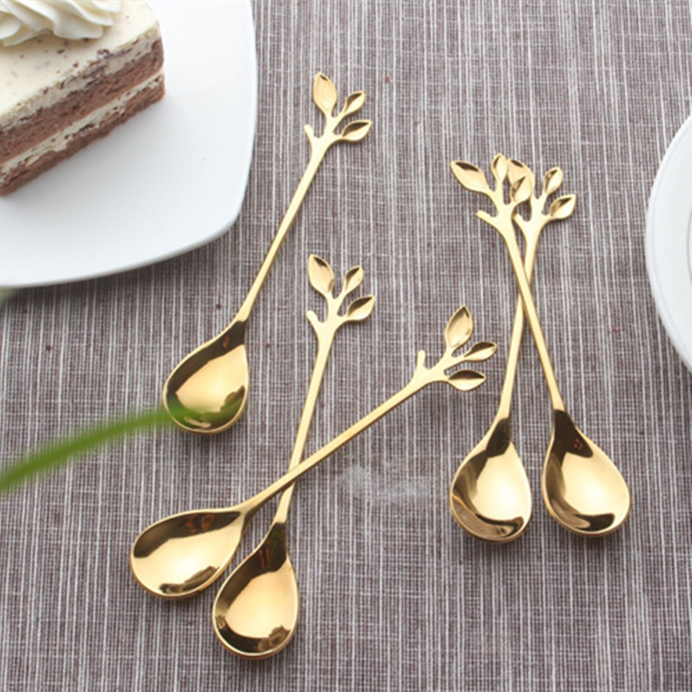 5pcs Stainless Steel Spoon Branches Leaf Spoon Kitchen Tableware Cooking Gift c