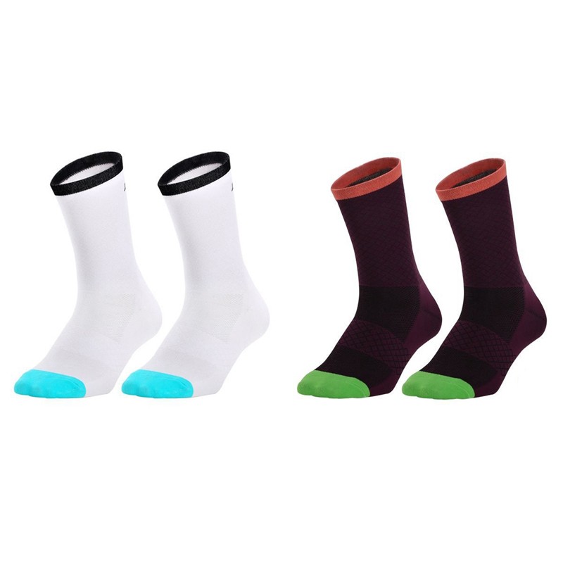 2Pairs Cycling Socks Riding Bicycle Bike Sports Ankle Socks XC MTB Purple White