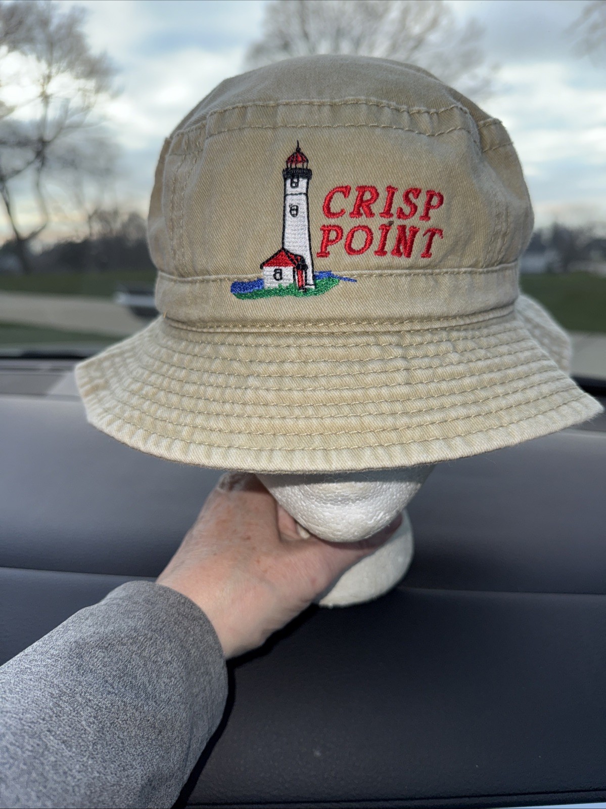 Crisp Point w Embroidered Light House on Cotton Bucket Tan Hat Cap size M OTTO