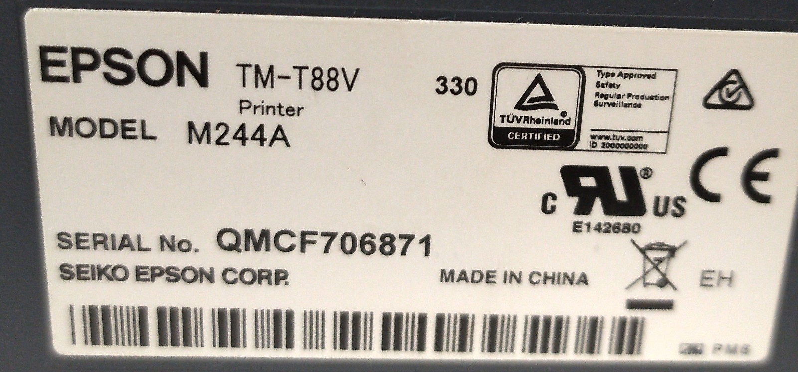 Epson TM-T88V M244A Thermal Receipt Printer Ethernet Interface Dark Gray