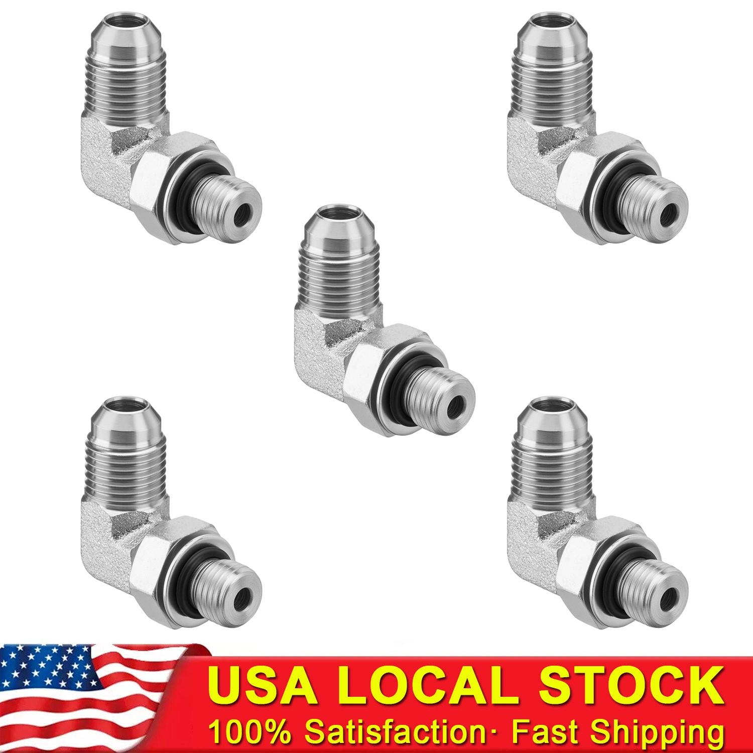 5 Pack 3/8" JIC 37° Male x #4 SAE/ORB Male 90 Degree Elbow Hydraulic Fittings