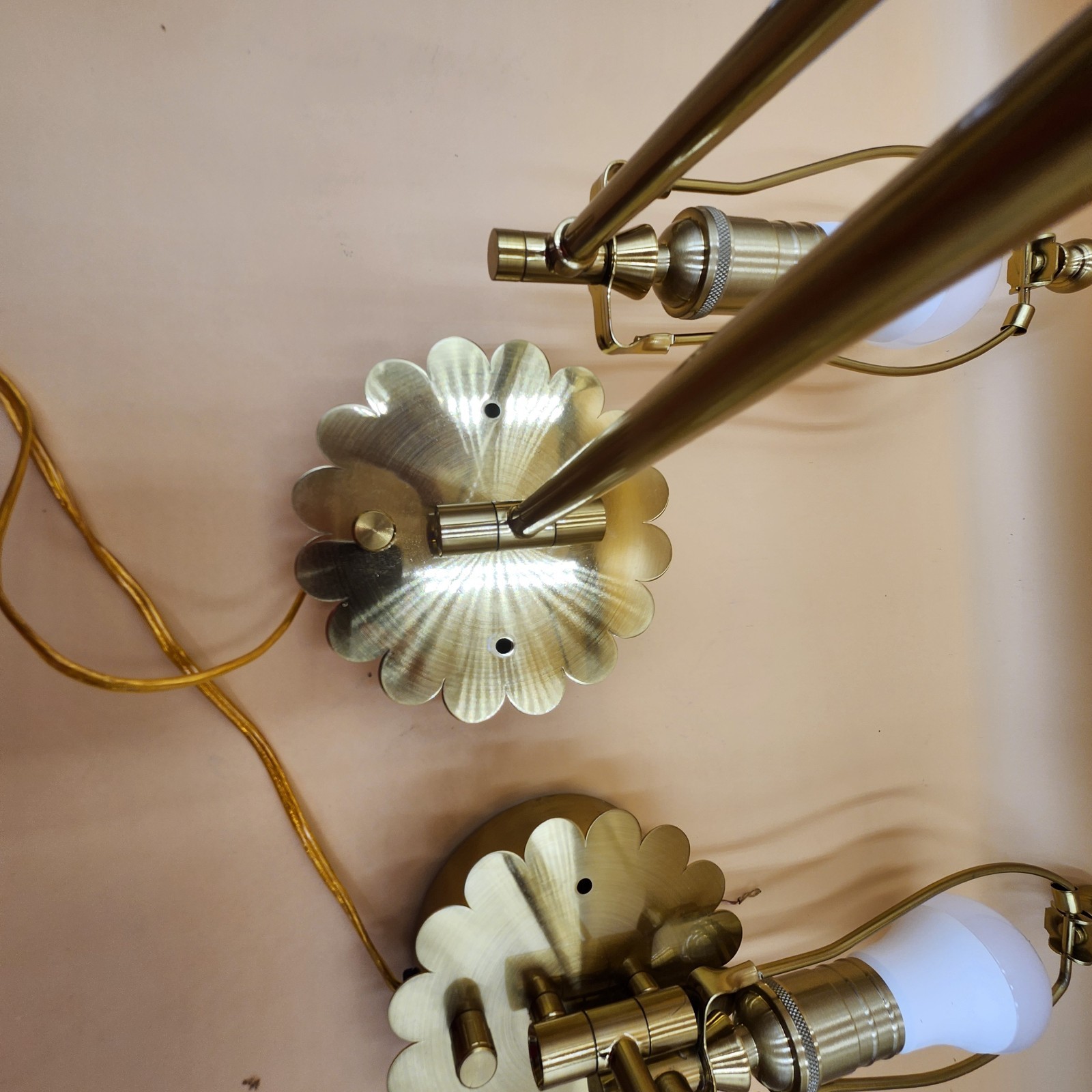 2 Flower scalloped brass base adjustable swivel light plug in wall
