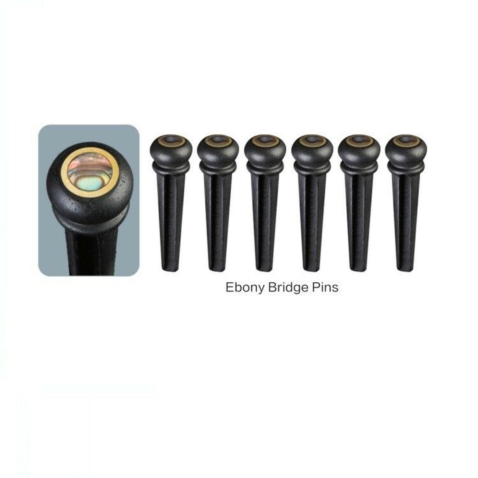 New 6-in-1 Acoustic Guitar Ebony Bridge Pins with Abalone Dot Brass Circle Skirt