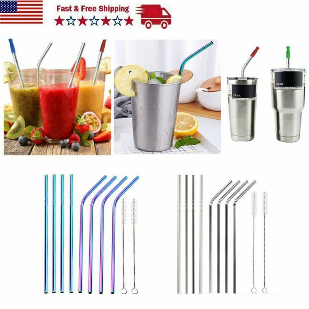 10.5" Stainless Steel Drinking Straws Metal For 30 Oz Yeti Tumbler&Cleaner Brush