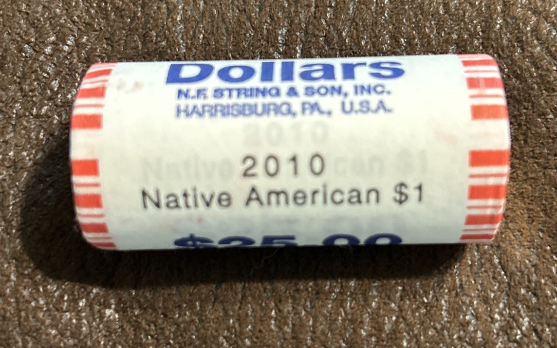 Roll of 25 US Mint 2010  $1 Sacagawea Native  American “Golden” Dollars BU Coins