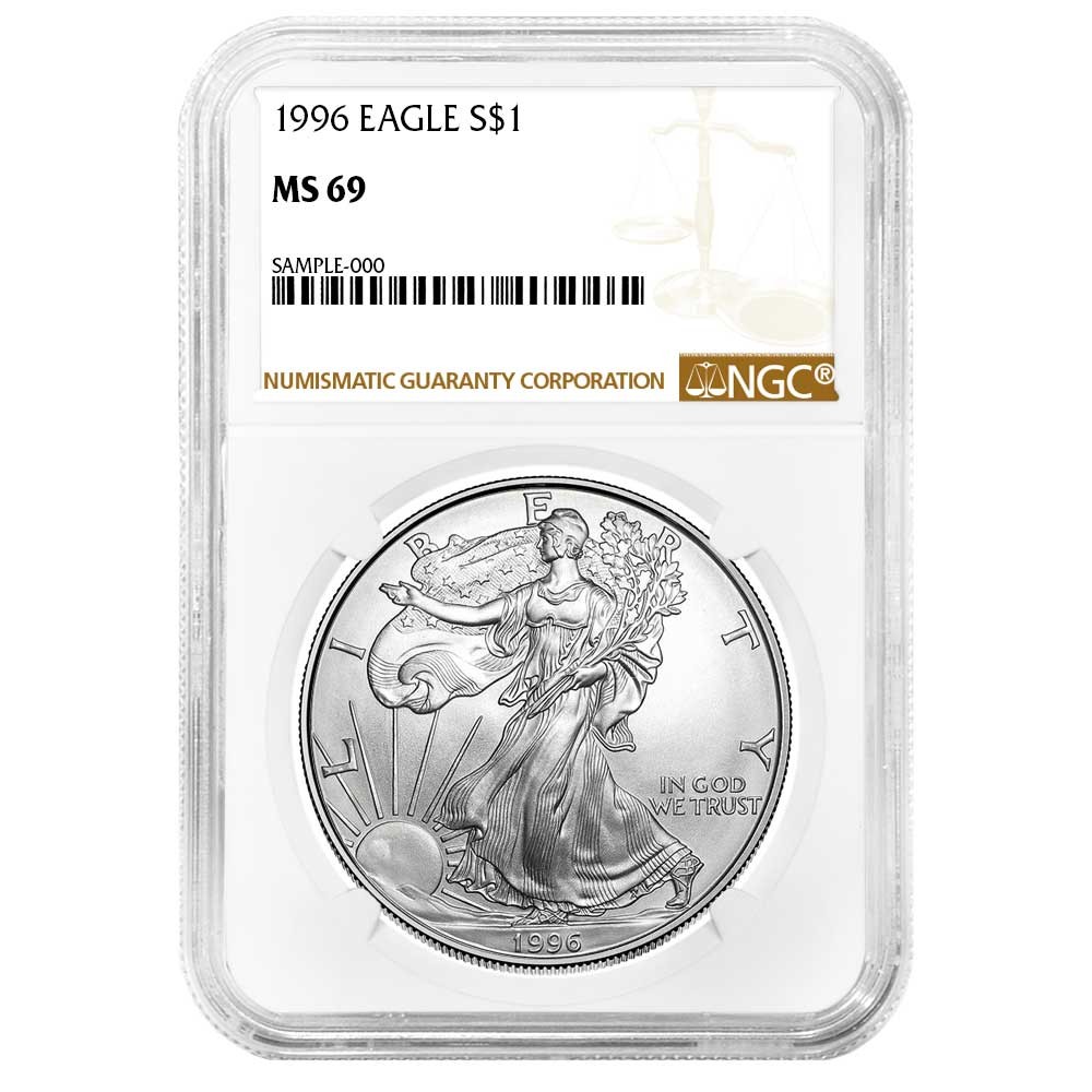 1996 $1 American Silver Eagle NGC MS69 Brown Label