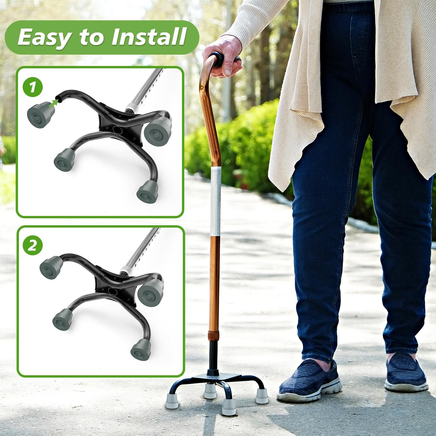 8Pk 1/2" Quad Cane Tip Non Slip Rubber Cane Tips Replacement for Walking Sticks